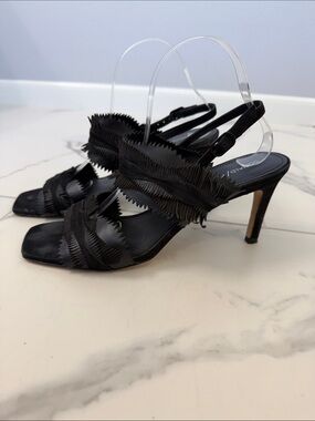 Donald Pliner Black Fringed Slingback Heels